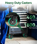 4 Inch Swivel Plate Caster Wheels Set of 4 Heavy Duty 1800 Lbs Total Capacity with Brakes installed on a toolbox with green finish
