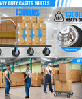 Heavy duty caster wheels with brakes set of 4, locking swivel plate industrial casters rated up to 1300 lbs on a cart.