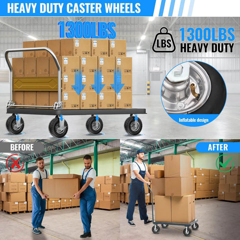 Heavy duty caster wheels with brakes set of 4, locking swivel plate industrial casters rated up to 1300 lbs on a cart.