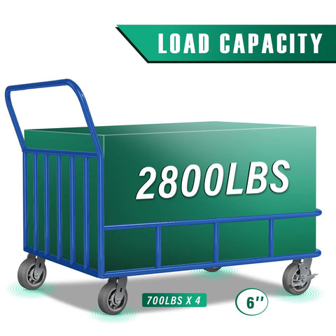Heavy Duty Caster Wheels Set Of 4 6x2 Flat Tread Rubber Casters With Up To 2800 Lb Load Capacity on blue cart