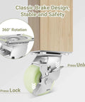 Heavy Duty Caster Wheels 4 Inch - 2500 LBS, PP Plate Castor Set of 4 with Double Ball Bearings, non-marking swivel caster with brake