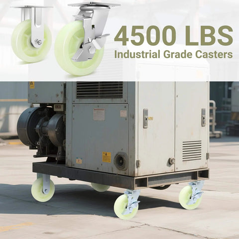 4500 LBS Heavy Duty Caster Wheels 6 Inch on equipment, PP Plate Castor Set of 4, Double Ball Bearings, Non-Marking Industrial Swivel Casters