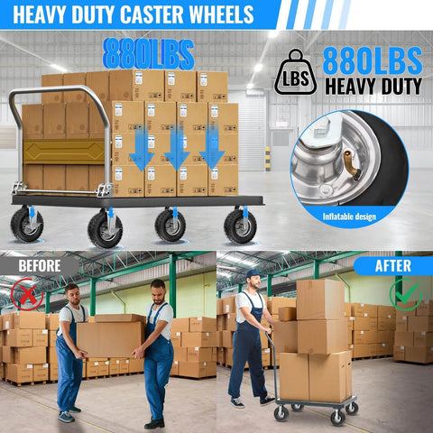 8 inch heavy duty caster wheels with brakes set of 4, locking swivel plate industrial casters rated up to 880 lbs on a cart.