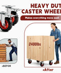 Woman pushing 2400 lbs wooden cart with Heavy Duty Caster Wheels, non marking rubber tires, ideal for workbench and equipment mobility