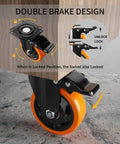 4 Inch Heavy Duty Caster Wheels Set of 4 with locking industrial swivel top plate design featuring double brake lock feature.