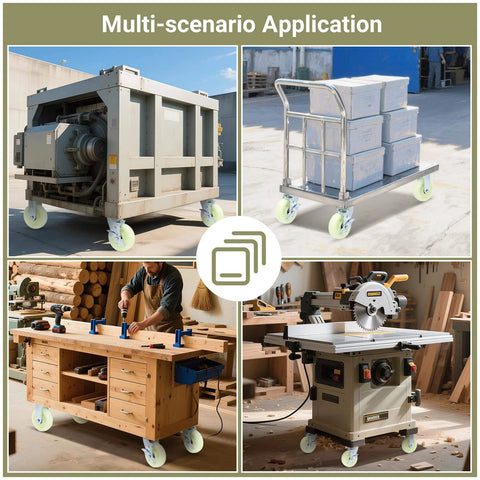 Multi-scenario application of ✝️ Heavy Duty Caster Wheels 6 Inch - 4500 LBS, PP Plate Castor Set of 4 on industrial equipment and furniture.