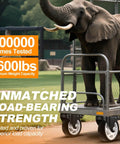 Elephant on cart showcasing 5 inch heavy duty caster wheels set of 4 rated 2600 lb total with 360 swivel & foot brakes for strength