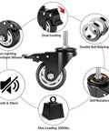 3 Inch Heavy Duty Caster Wheels Set Of 4 With Threaded Stem For Furniture And Workbenches Half Inch Diameter And 13 Threads Per Inch Locking Casters Non Marking PU Wheels Smooth Rolling Industrial Castors Each Up To 400 Pounds, shown with dual locking and non-marking features.