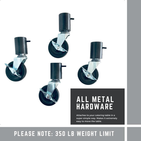 Heavy Duty Folding Table Caster Wheels Set With 3 Inch Locking Casters Elevates Height By 5 Inches, Easy Tool Free Installation