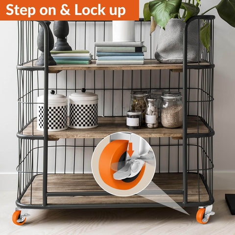 Caster Wheels, 3 Inch Heavy Duty Casters Set of 4 - Locking Swivel Plate Polyurethane Wheels with Brake for Furniture, Carts, and Workbench