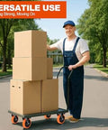 Person moving boxes on a cart using a 2 Inch Heavy Duty Locking Caster Wheels Set of 4, 360 Degree Swivel Plate Casters with Brake.