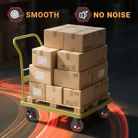Trolley loaded with boxes on 5 Inch Heavy Duty Caster Wheels Set of 4, 1080 LBS Outdoor Industrial Wheels Swivel Large Rubber Casters with Brake