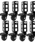 8 Piece Heavy Duty Locking Caster Wheels Set For Storage Racks 3 Inch Wheels With Brakes Fits Boltless Self Locking Shelving Racks 500 Pound Capacity Black