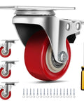 2 Inch Heavy Duty Caster Wheels Set of 4 Swivel Castor Wheels with Dual Locking Brakes, red polyurethane, screws and screwdriver included