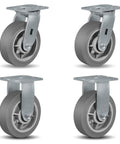 Heavy Duty Caster Wheels Set Of 4 6x2 Flat Tread Rubber Casters With Up To 2800 Lb Load Capacity, 2 Swivel And 2 Rigid