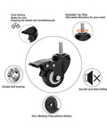 Two Inch Stem Caster Wheels With Safety Dual Locking Brakes Heavy Duty Swivel Casters 600 Pound Capacity Threaded Stem Size Three Eighths By Sixteen By One No Noise Set Of Four For Heavy Duty Trolleys And Equipment Use showing design details.