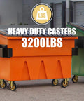8 inch heavy duty plate casters set of 4 with dual locking brakes, industrial rubber wheels rated 3200 lbs for carts, furniture, workbenches, and outdoor use, includes free spanner on garbage bins.