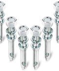 Beefed Up Heavy Duty Six Pack Cat 1 Draw Pin Hitch Accessories For Tractors Five And A Half Inch Universal Forged Lift Arm Pins Three Point Hitch Compatible Durable Pin Set For Lower Links And Attachments, showing six pins with a 7/8 inch diameter and 5.5-inch length.