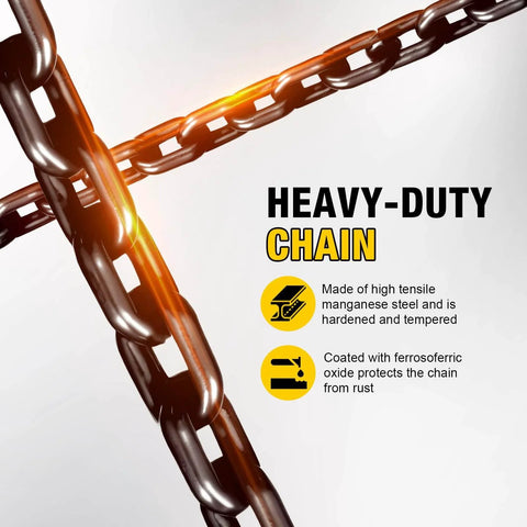 1 Ton Hand Chain Hoist Chain Block With 2 Heavy Duty Hooks 10 Ft Lift 2200 Lbs Capacity For Warehouse Use, close-up of steel chain