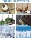 Utility heavy duty uses including dog leash, decorative lamp, hanging plants, picture hanging, hanging basket, and drying clothes with chain links.