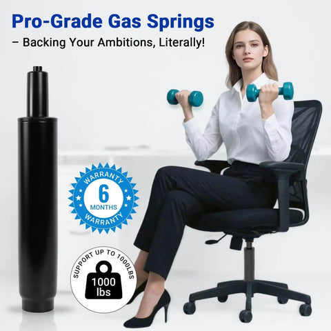 Vérin de remplacement pour chaise de bureau à usage intensif, Inch 28 à 42 Inch  Inch 14 Inch 450 kg, à côté d'une femme assise sur une chaise