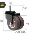 2 Inch Chair Wheels 5 Pack Heavy Duty Grey Rubber Casters Non Marking Replacement For Hardwood And Carpet Floors size chart