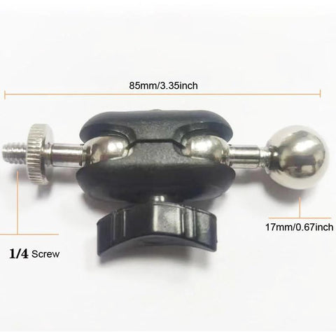 Side view of 2 pack heavy duty clamp mount arm with dual head 17mm ball joint and one quarter inch screw connector for GoPro and accessories