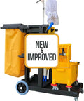 Beefed-Up Heavy Duty Commercial Cleaning Cart With 3 Shelves And Lid, Waste Bag Included, Side Mop And Broom Holders, Platform Base