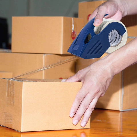 Heavy Duty Clear Packaging Tape With Dispenser For Shipping Moving And Storing 1.88 Inch By 22.2 Yards 6 Pack in use sealing box