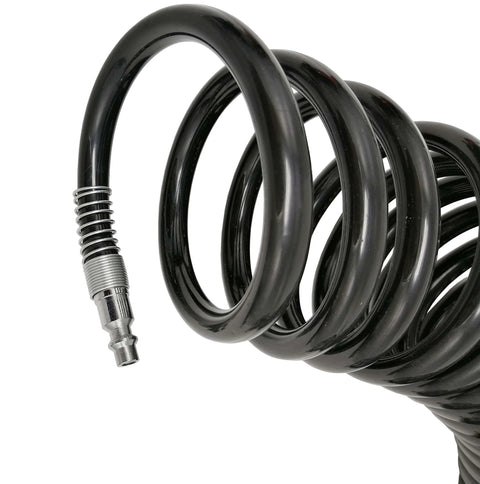 Heavy Duty 3/8 Inch Coiled Air Hose, 25 Ft Polyurethane with 1/4 Inch Quick Fittings, No-Twist Coil, for Air Compressors