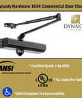 Door Closer, Grade 1 Heavy Duty Commercial Hydraulic Closer, Self-Closing, Adjustable Spring Size 1-4, Series 1614