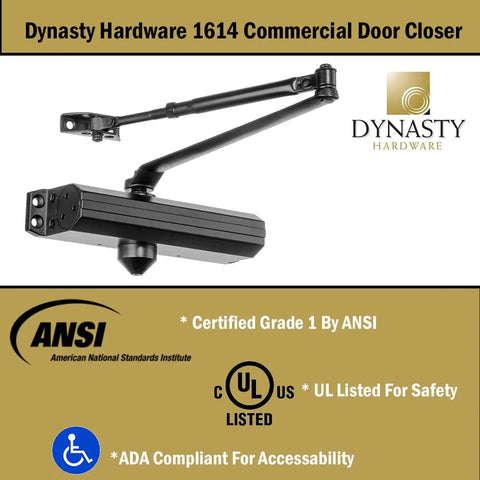 Door Closer, Grade 1 Heavy Duty Commercial Hydraulic Closer, Self-Closing, Adjustable Spring Size 1-4, Series 1614