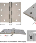 3-Pack Heavy Duty Commercial Door Hinge with Silent Steel Plain Bearing, 4.5 inch X 4.5 inch, Thickness 3 mm Stainless Steel dimensions