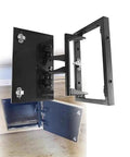 Industrial grade concealed pivot hinge kit delivers exceptional load support for heavy tile and stone wall doors, close-up view