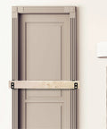 Heavy Duty 2x4 Door Barricade Brackets Set For Indoor Outdoor Use 700 Lbs Of Force Easy Install In Minutes Rust Proof Iron U Brackets 4pcs Per Pack Gate Bar Holder For Secure Home Entry And Exterior Doors installed on a wooden door showing reinforced security measures.