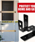 Heavy Duty 2x4 Door Barricade Brackets Set For Indoor Outdoor Use 700 Lbs Of Force Easy Install In Minutes Rust Proof Iron U Brackets 4pcs Per Pack Gate Bar Holder For Secure Home Entry And Exterior Doors shown installed on doors