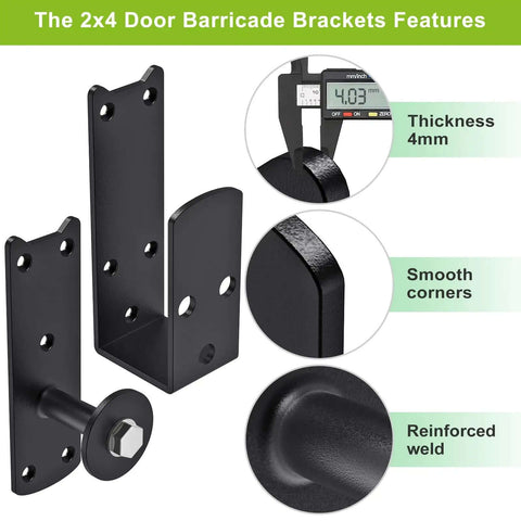 Heavy Duty 2x4 Door Barricade Brackets with Rotating Lock, 4mm Steel U Brackets, focus on thickness, smooth corners, reinforced weld