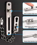 Beefy Heavy Duty Door Chain Lock With 304 Stainless Steel Construction And Spring Loaded Push Button Latch For Interior Front And Hotel