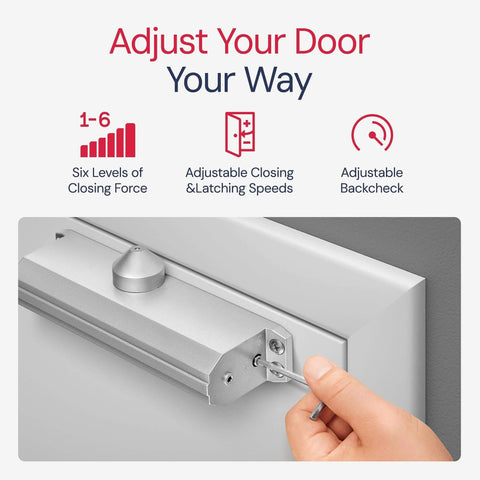Adjustable Medium/Heavy Duty Door Closer Commercial Grade 1 - Embassy Series LH5016 being adjusted on a door.