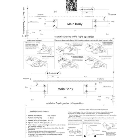 Installation instructions for Heavy Duty Automatic Door Closer for Commercial and Residential Use Hydraulic 3 Spring Model Small Silver.