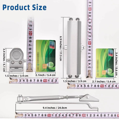 Heavy Duty Automatic Door Closer for Commercial and Residential Use Hydraulic 3 Spring Model Small Silver with size dimensions