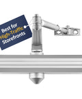 Medium/Heavy Duty Door Closer Commercial Grade 1 - Surface-Mounted Commercial Automatic Door Closer with Adjustable 6-Speed Control and 3 Valves - Embassy Series LH5016 displayed in silver, designed for high-traffic commercial use.