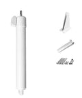 Heavy Duty Door Closer System (White) with mounting hardware and accessories, shown disassembled.