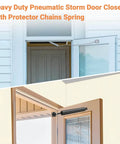 Storm Door Closer, Heavy Duty Screen Door Closers with Protector Chains Spring, Storm Door Bracket Kit Compatible with Andersen/Emco/Larson/40201 (Closer and Chain, 1 Pack(Black)) installed on white exterior door.