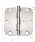 Close-up of a 3-1/2" interior door hinge in satin nickel with 5/8" radius corners, part of the 12 Pack Heavy-Duty set by Cauldham.
