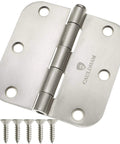 (12 Pack) Heavy-Duty 3-1/2" Interior Door Hinges with 5/8" Radius Corners - Satin Nickel with screws, front view