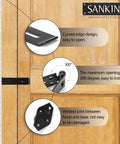 Seven And One Half Inch Heavy Duty Door Lock Hasp Latch features shown on wooden door, curved design, welding details, 300-degree opening angle.