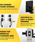 Features of Beefed Up Heavy Duty Front Door Lock Set With Handle And Deadbolt, showing one-handed opening, reversible design, black finish