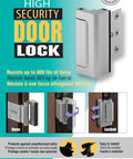 Door Reinforcement Lock Heavy Duty Aluminum Security Device For Exterior Doors With 800 Pound Force Rating Satin Nickel Finish And 3 Inch Screws, installed on swing-in door