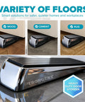 Heavy Duty Door Stopper Wedge Set Chrome Metal Non Slip Rubber Door Stops for Heavy Doors Works on Wood Tile Carpet shown on floors
